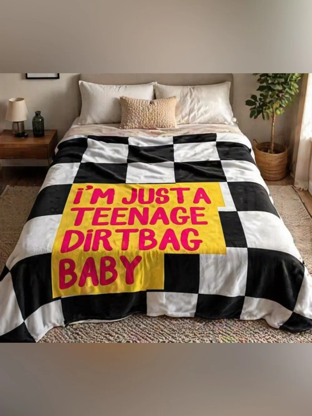 Y2K Nostalgia Emo Punk Checkerboard Fleece Blanket Teenage Dirtbag Throw 60”x80”